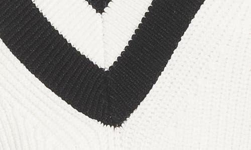 Alexia Admor Leona V-neck Varsity Polo Sweater In Ivory/black