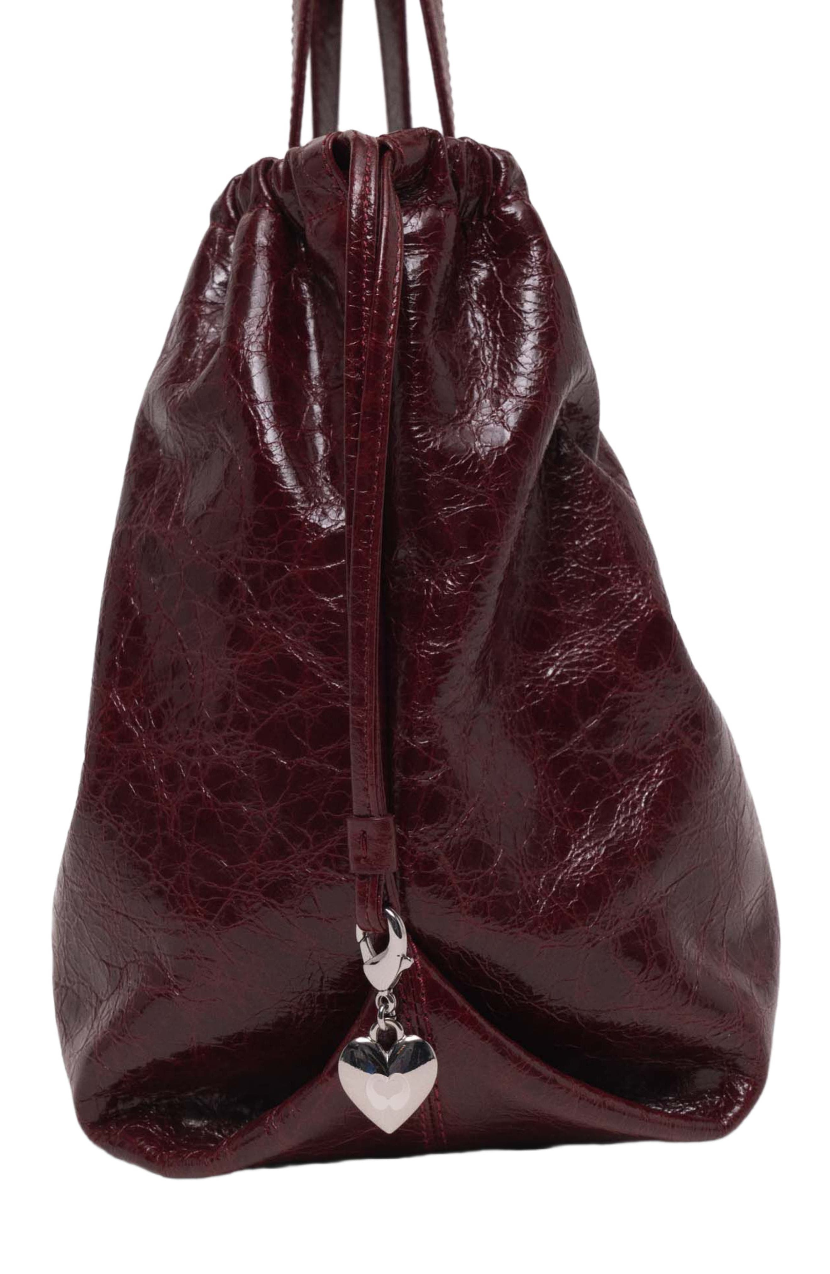 Crackled leather M Tote bag, Alternate, color, Burgundy