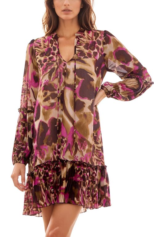 Socialite Floral Print Long Sleeve Drop Waist Chiffon Minidress In Multi