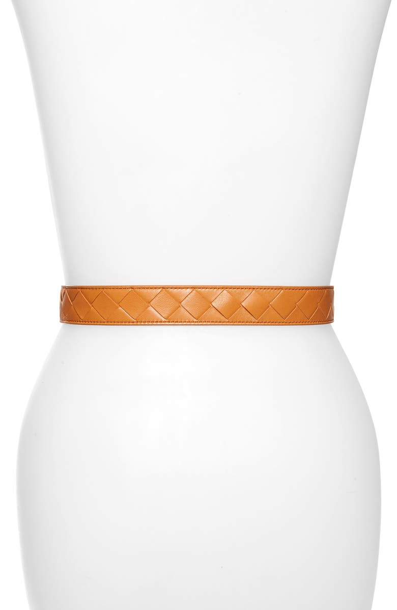 Bottega Veneta Intrecciato Leather Belt, Alternate, color, Clay/ Gold