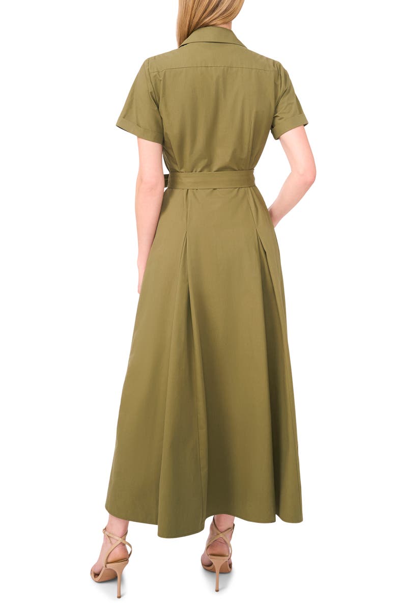 Ted Baker Box Pleat Tie Belt Cotton Maxi Shirtdress, Alternate, color, Capulet Olive