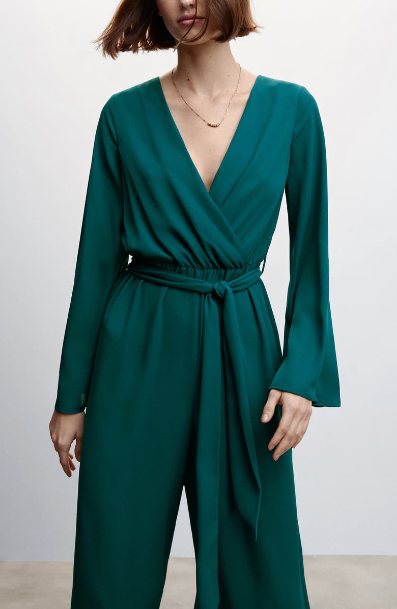 MANGO Tie Waist Faux Wrap Jumpsuit, Alternate, color, 
