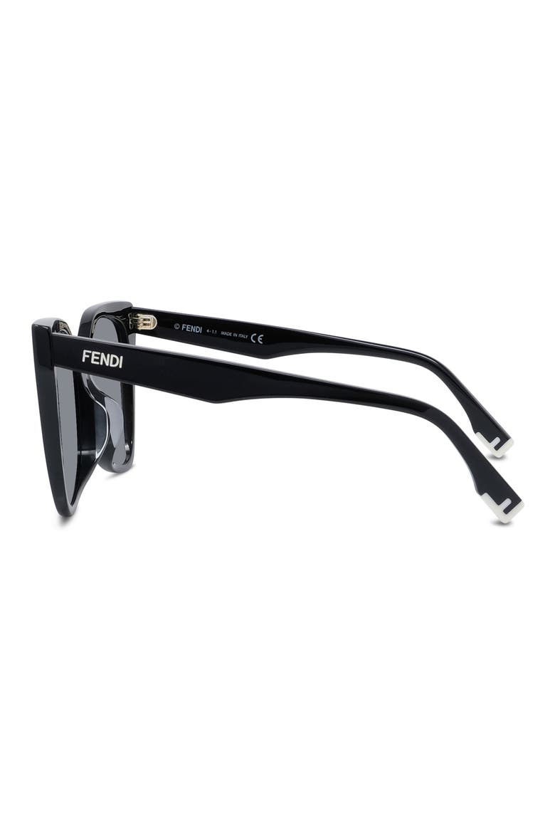 'Fendi Way 55mm Geometric Sunglasses, Alternate, color, SHINY BLACK / SMOKE
