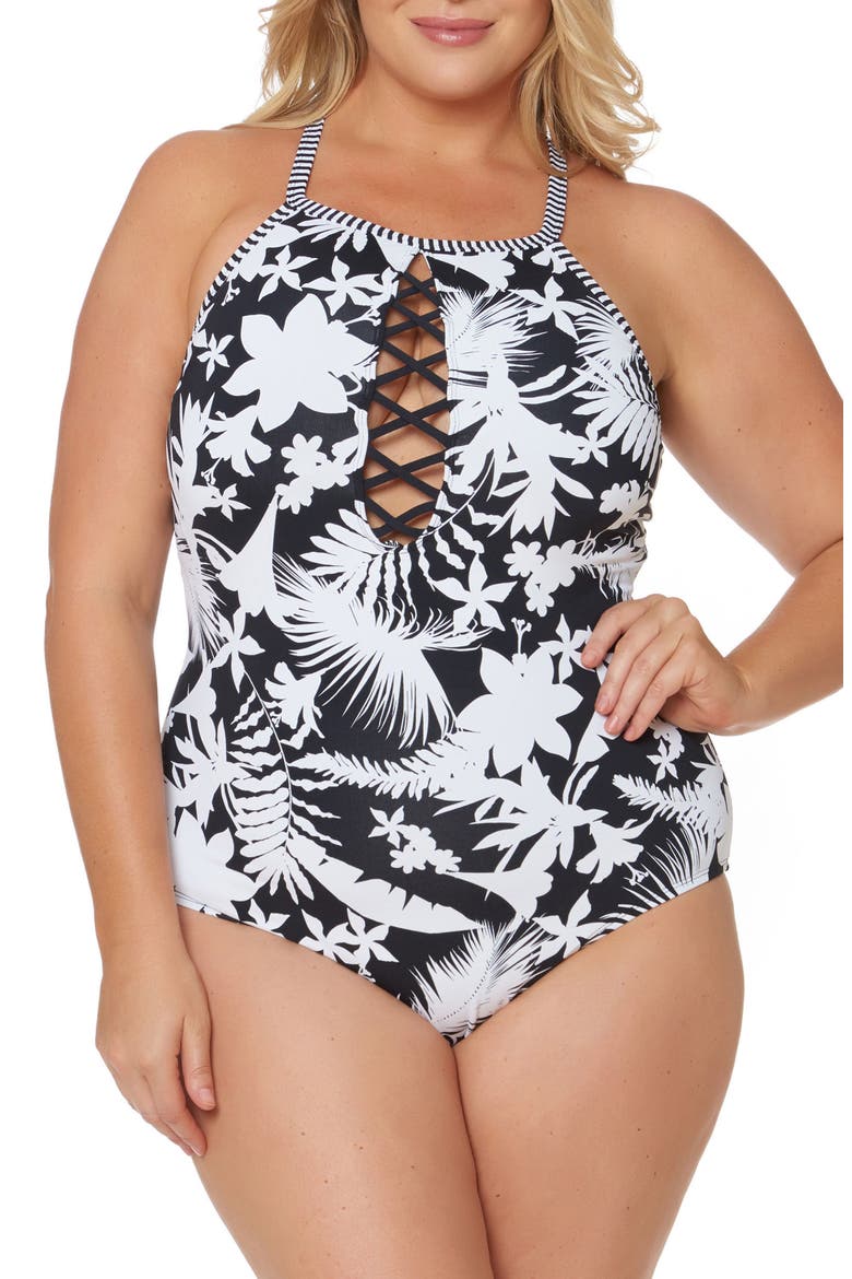 One-Piece Swimsuit, Main, color, BLACK