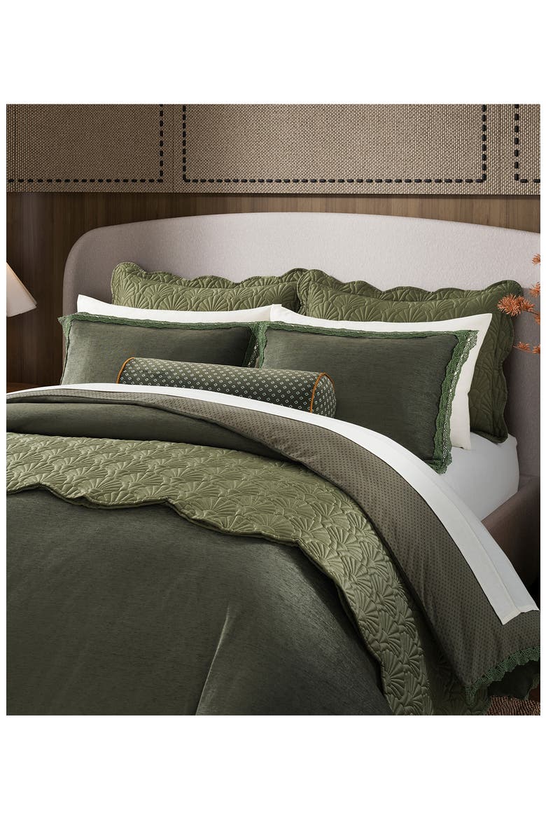 Chenille Lace Trim Duvet Cover & Pillow Shams Set, Alternate, color, FOREST GREEN