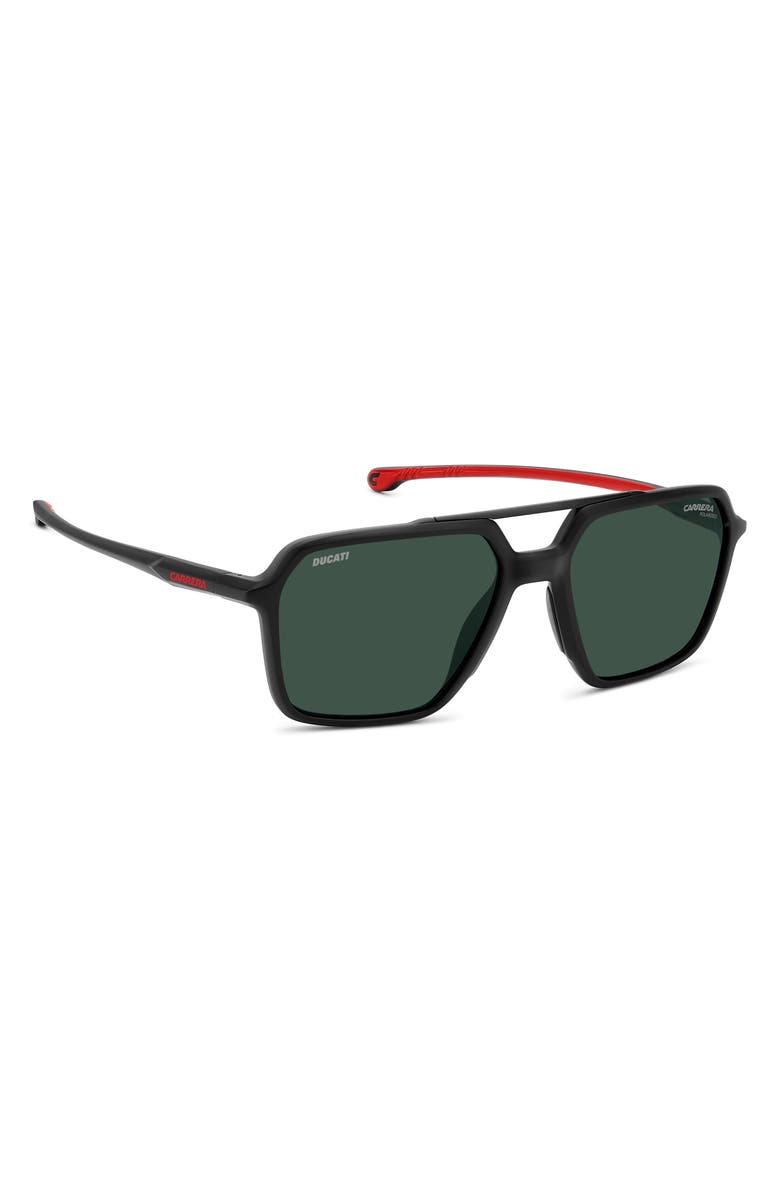 Carrera Eyewear x Ducati Carduc 55mm Rectangular Aviator Sunglasses, Alternate, color, Matteblack/ Green Polar