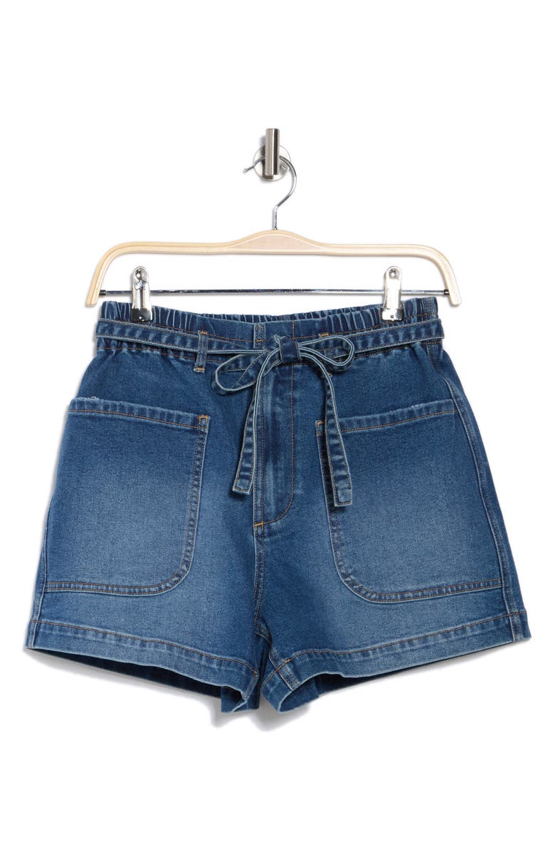 Vigoss Belted Patch Pocket Denim Shorts, Alternate, color, Medium Wash