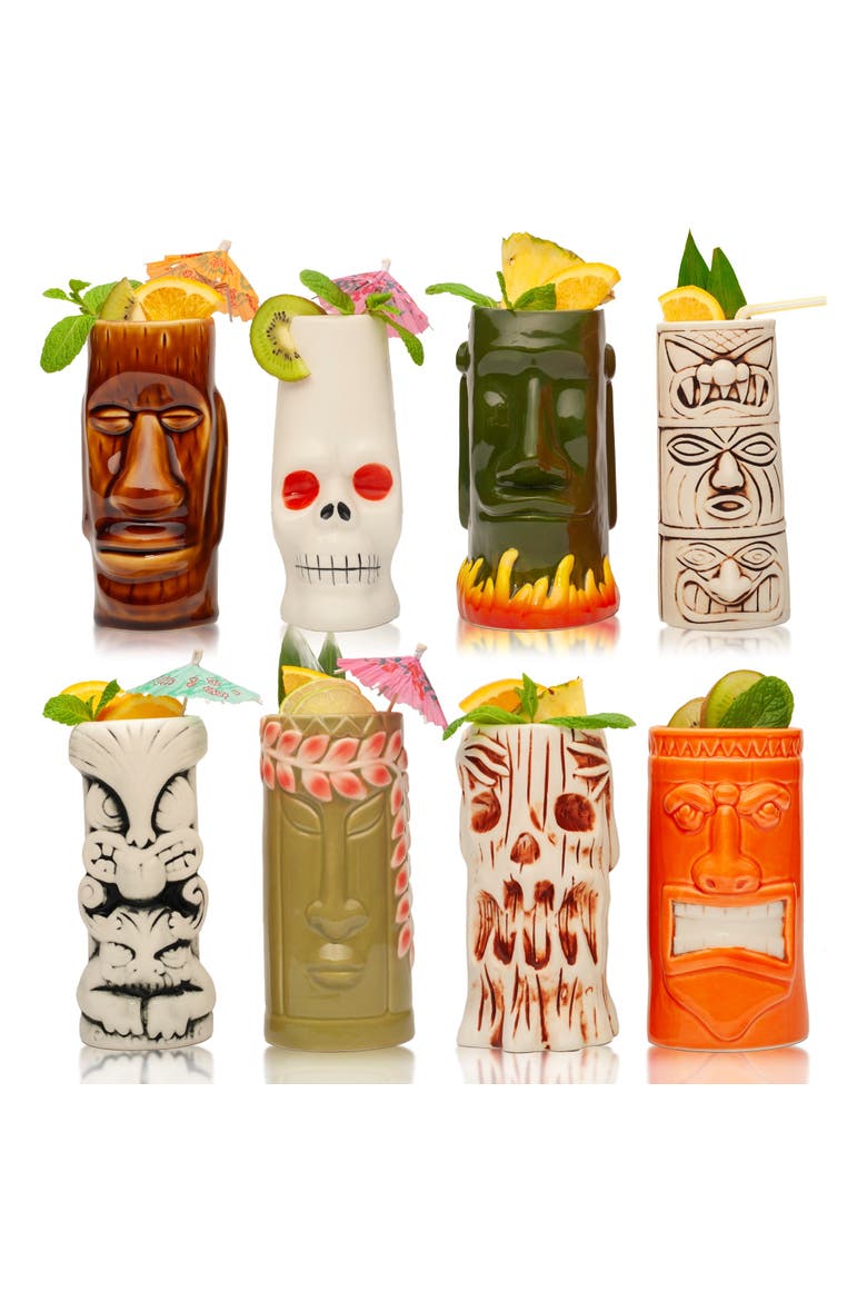 Ceramic Tiki Mugs - Set of 8, Main, color, Red