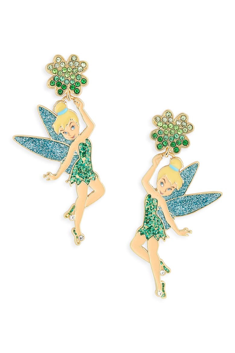 x Disney® Tinker Bell Four-Leaf Clover Drop Earrings, Main, color, GREEN
