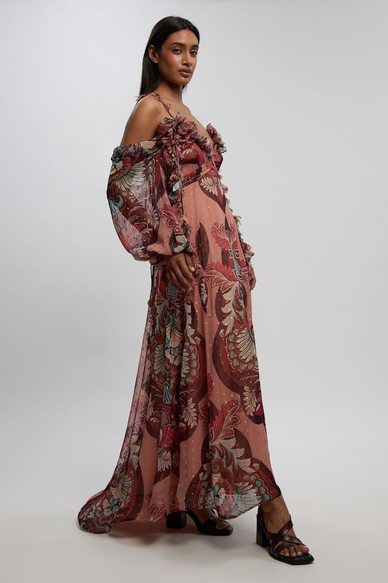 Petite Cold Shoulder Maxi Dress, Main, color, Rust