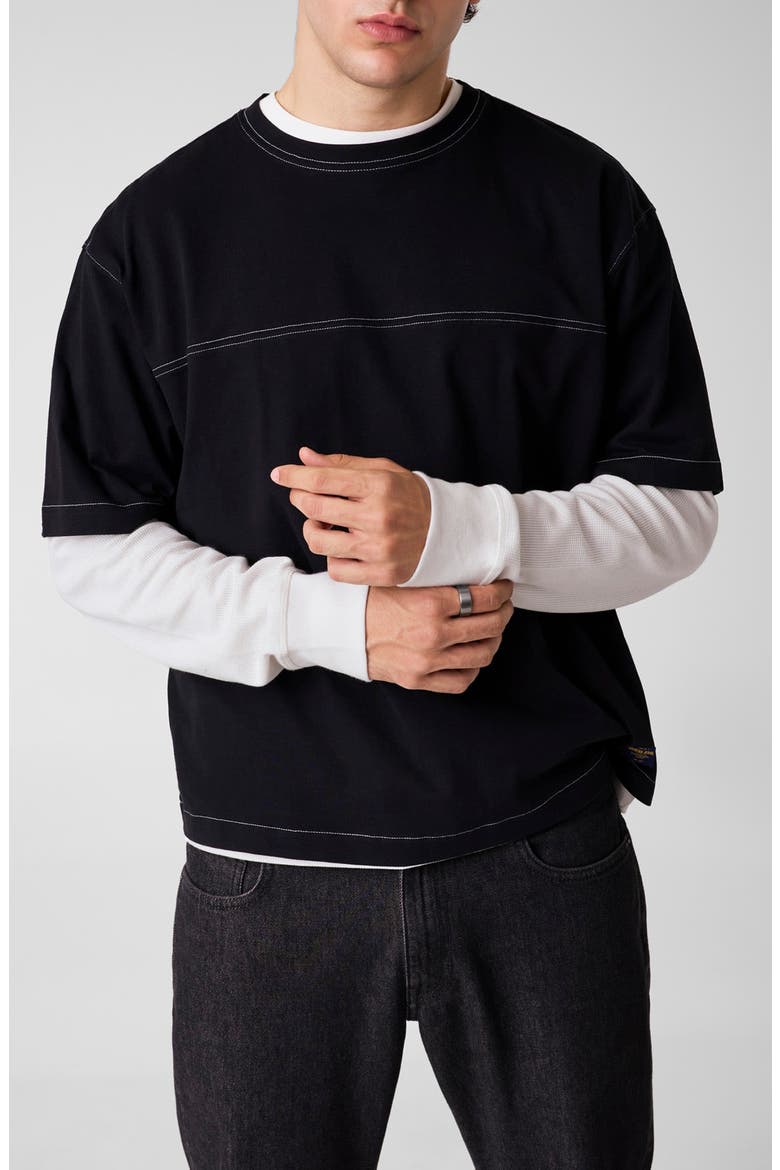 Contrast Stitch Boxy T-Shirt, Main, color, JBLACK-BLACK