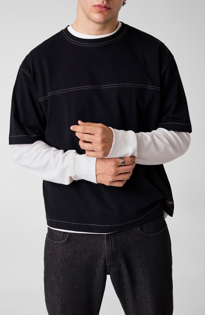 GUESS Contrast Stitch Boxy T-Shirt, Main, color, Jblack-Black