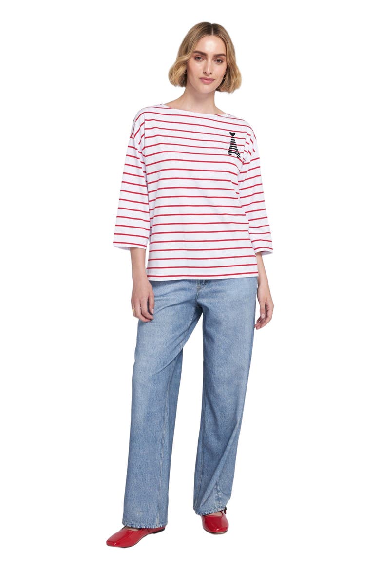 Striped Tee With Graphic Top, Main, color, Red/White