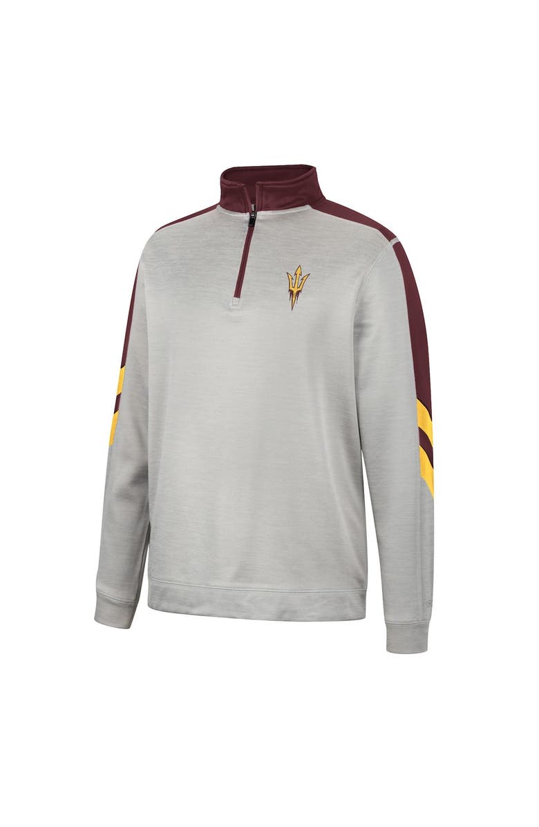 COLOSSEUM Men's Colosseum Gray/Maroon Arizona State Sun Devils Bushwood Fleece Quarter-Zip Jacket, Alternate, color,