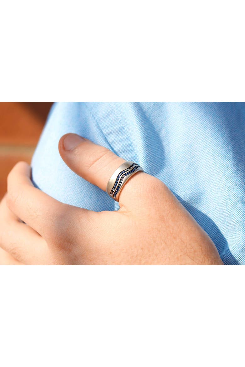 Lifes A Beach Blue Sapphire & Topaz Silver Band Men Ring, Alternate, color, Silver