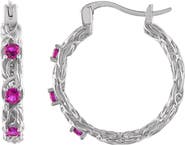 FZN Sterling Silver Byzantine Gemstone Hoop Earrings