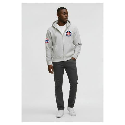 Men's Champion  Gray Chicago Cubs Reverse Weave Chenille Full-Zip Hoodie