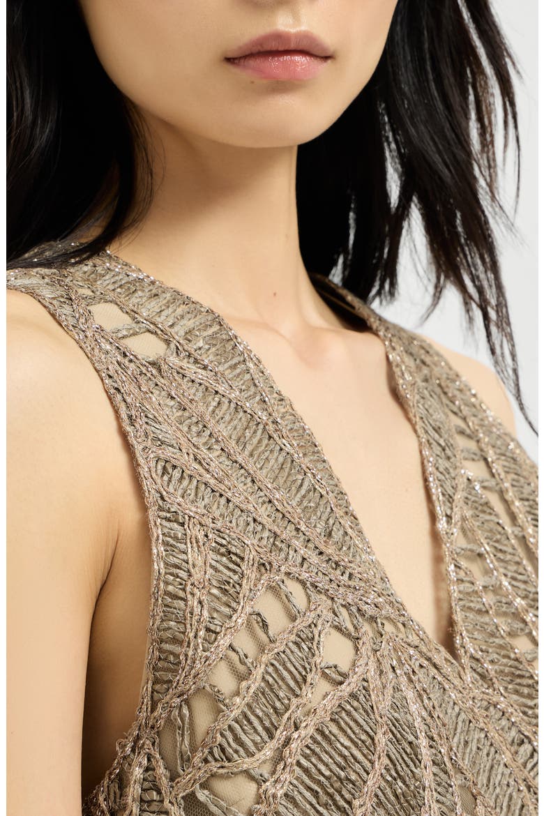 Linen and cotton dazzling cacao leaves embroidery top, Alternate, color, Rope
