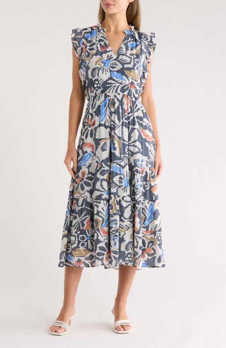 SANDRA DARREN Ruffle Sleeve Midi Dress