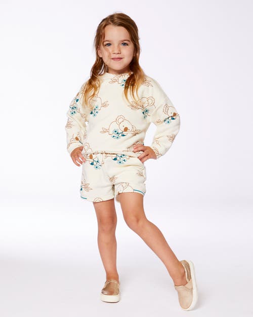 Deux Par Deux Girl's Printed French Terry Sweatshirt Off-white And Koala In Off-white And Koala