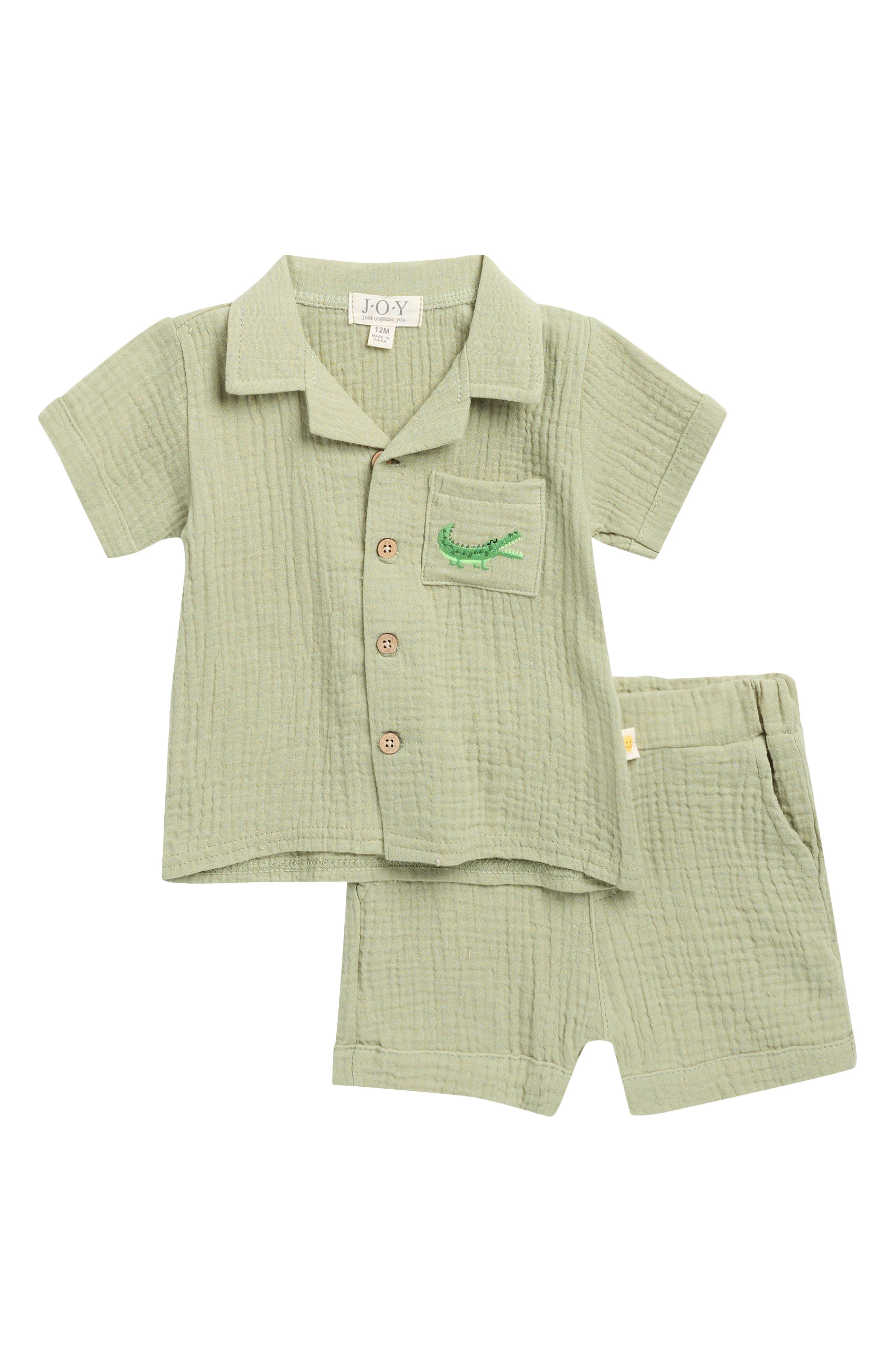 JOY JUST ORGANIC YOU Organic Cotton Gauze Button-Up Shirt & Shorts Set