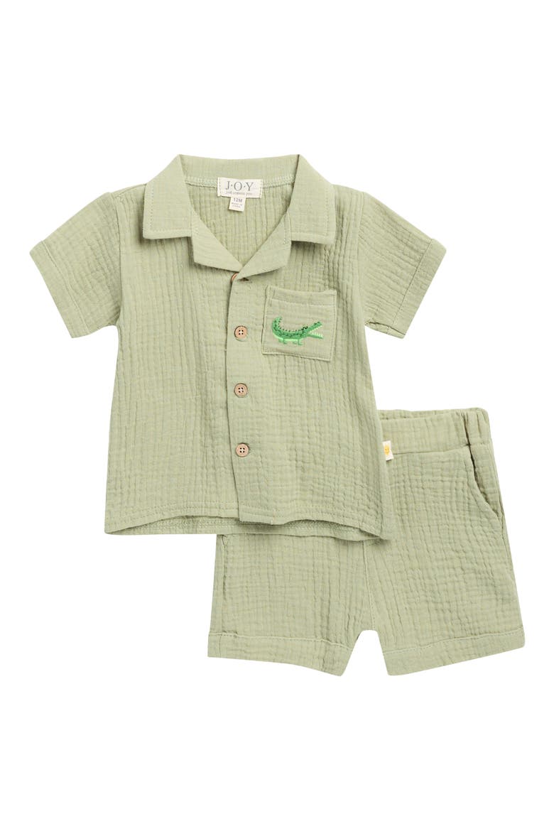 Organic Cotton Gauze Button-Up Shirt & Shorts Set, Main, color, GREEN