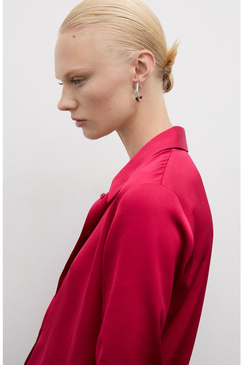 Flowy Satin Button-Up Shirt, Alternate, color, FUCHSIA