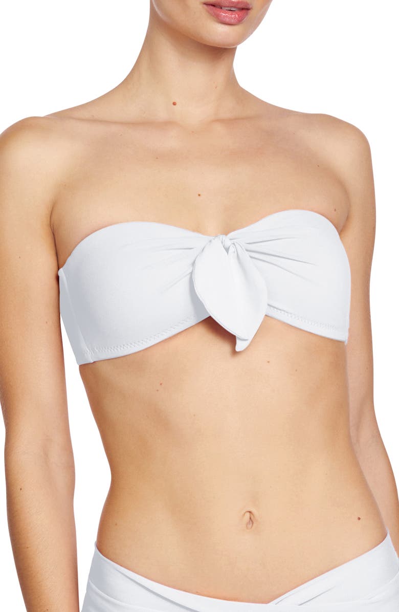 Robin Piccone Ava Knot Front Strapless Bikini Top, Main, color, White