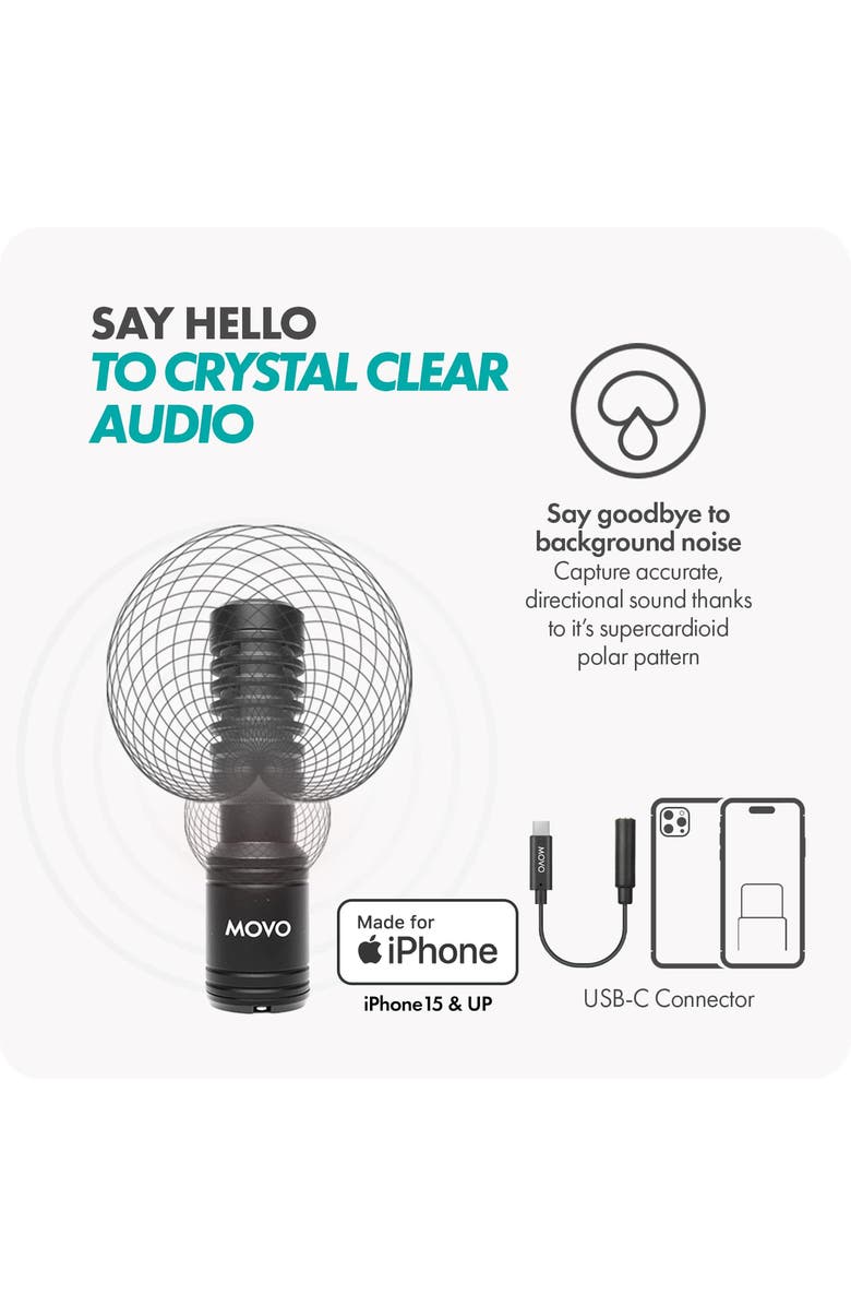MOVO iVlog1-IP Vlogging Kit for iPhone 15/16/17 and up  (USB-C) with Microphone, Mini Tripod, LED Light, Wide-Angle Lens, Alternate, color, Black
