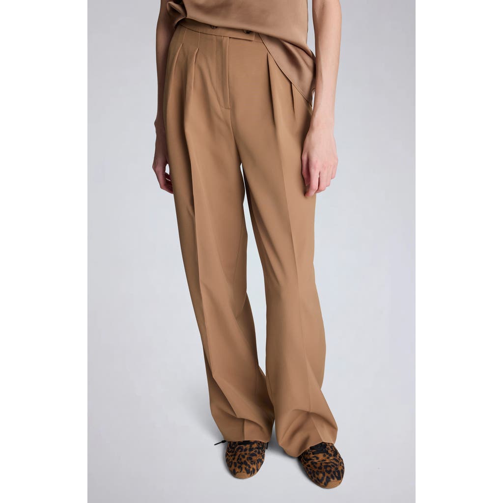 Kenneth Cole Pleated Mid Rise Wide Leg Pants In Brown