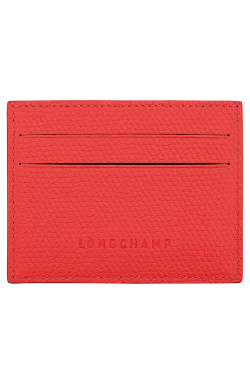 Longchamp Le Roseau Leather Card Holder In Red