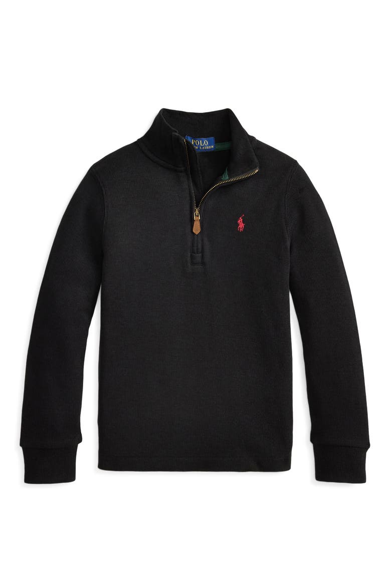Kids' Estate Rib Quarter Zip Pullover, Main, color, POLO BLACK