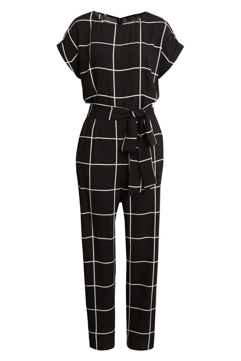 Short Sleeve Jumpsuit, Main, color, BLACK- IVORY CHECK
