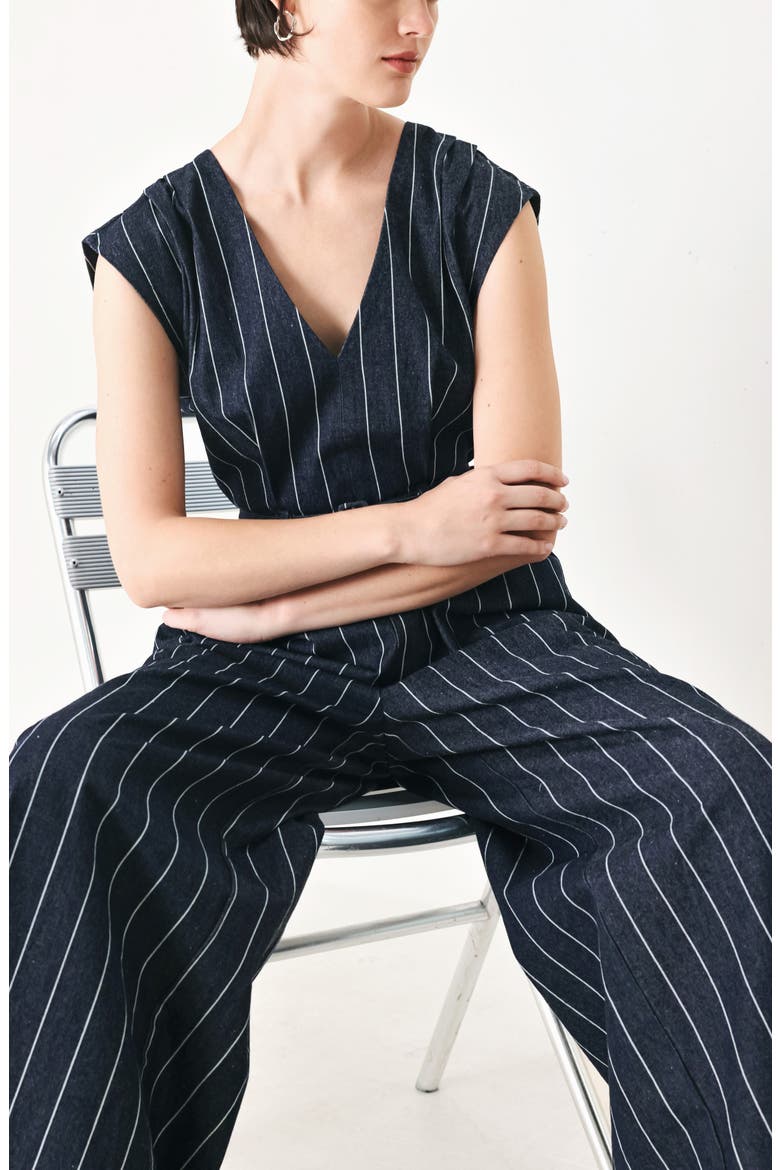 Striped Wide Leg Jumpsuit, Alternate, color, DARK DENIM