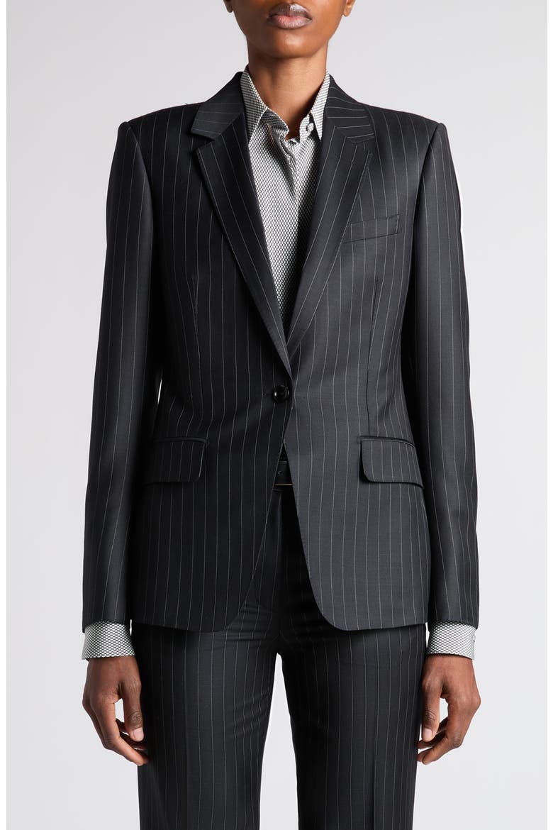 Chalk Stripe Wool & Mohair Jacket, Main, color, BLACK/ WHITE