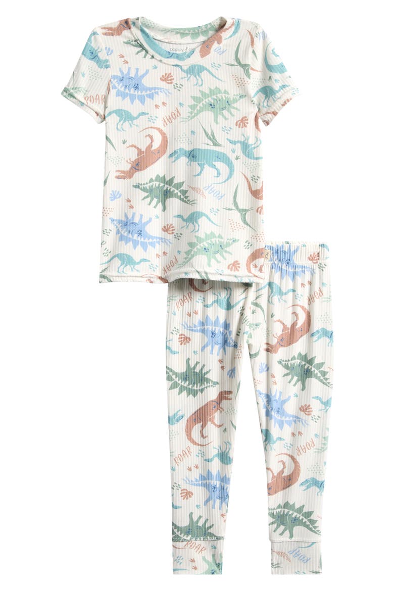 Printed Stretch Viscose Pajama Set, Main, color, IVORY GROUND DINOSAUR PRINT