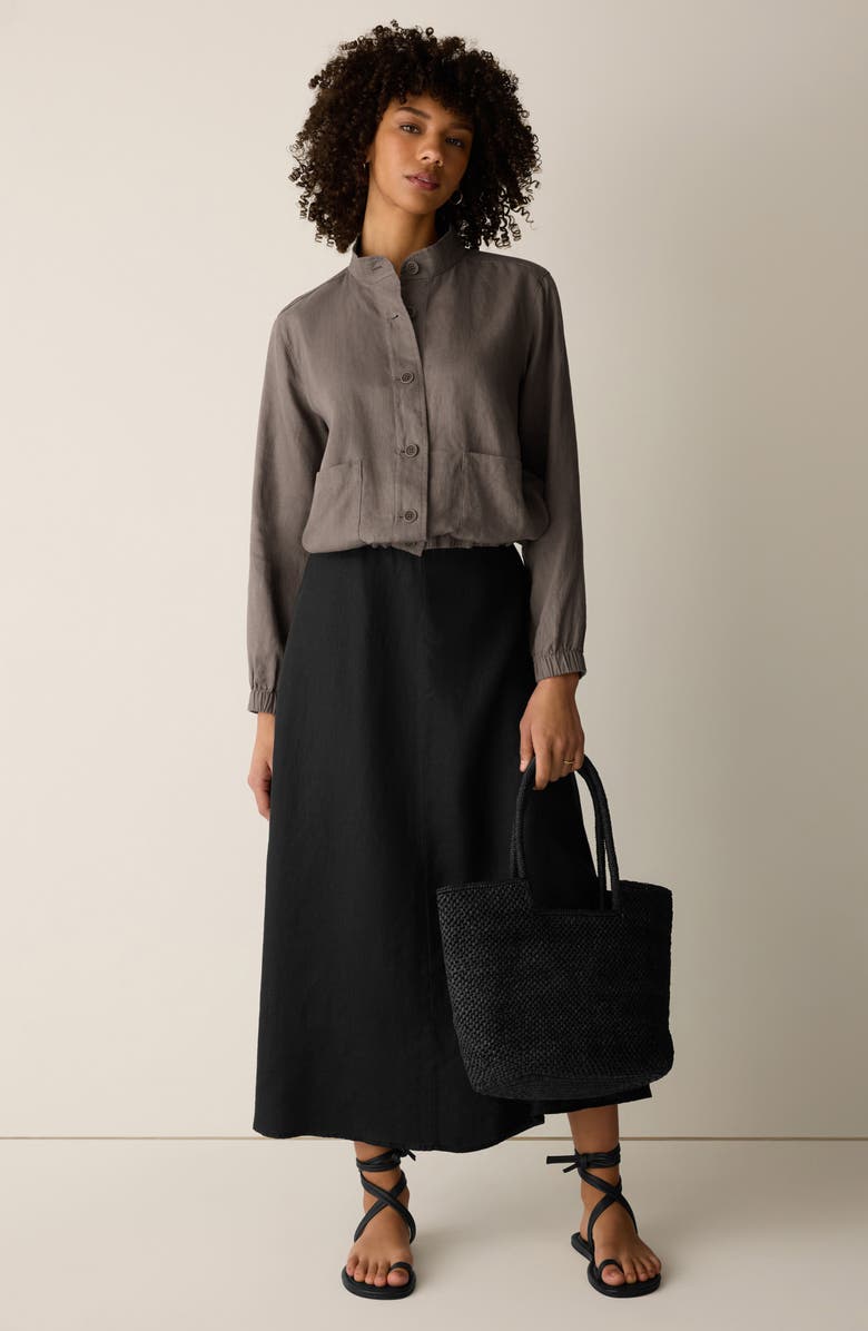 Eileen Fisher Band Collar Organic Linen Jacket, Alternate, color, Walnut