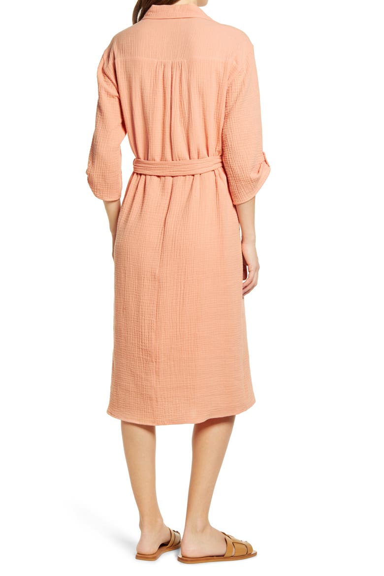 Textured Midi Shirtdress, Alternate, color, CORAL