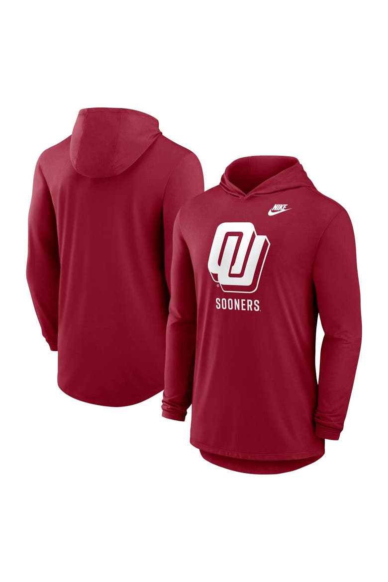 Men's Nike Crimson Oklahoma Sooners Legacy Tri-Blend Dri-FIT Long Sleeve Hoodie T-Shirt, Main, color, Crimson