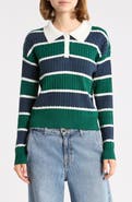 Madden Girl Striped Cable Knit Polo Sweater