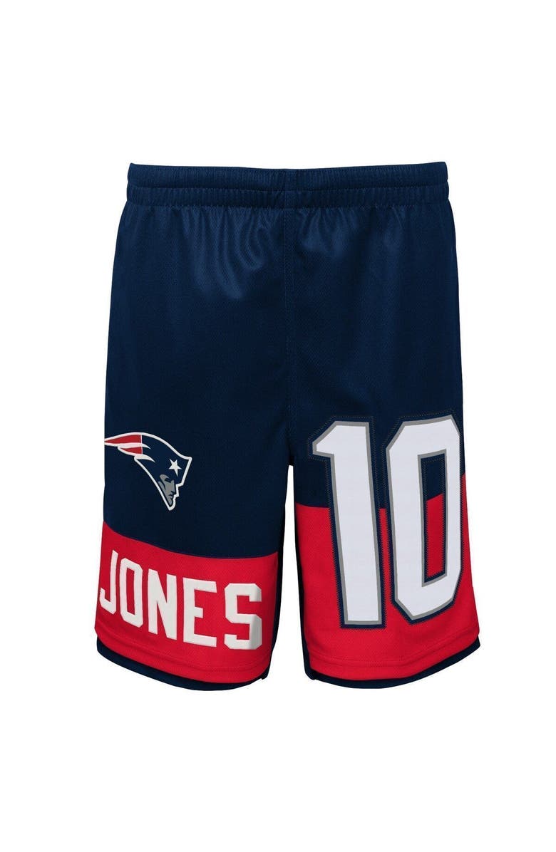 Outerstuff Youth Mac Jones Navy New England Patriots Name & Number Player Shorts, Alternate, color, 