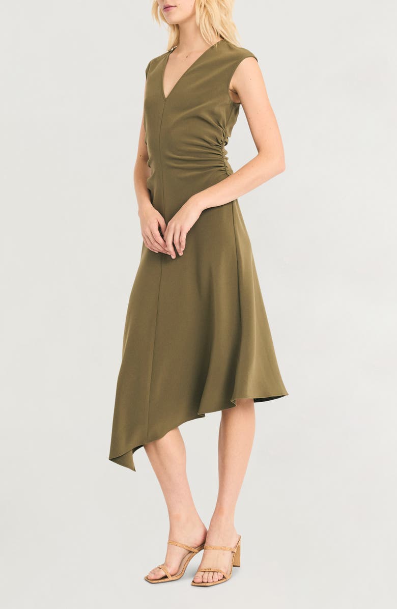 Luxely Asymmetric Ruched Midi Dress, Alternate, color, Burnt Olive