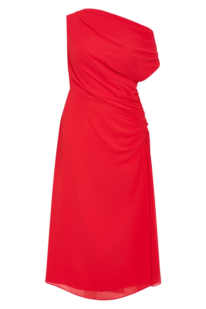One-Shoulder Mesh Midi Dress, Main, color, VIBRANT RED