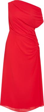 City Chic One-Shoulder Mesh Midi Dress