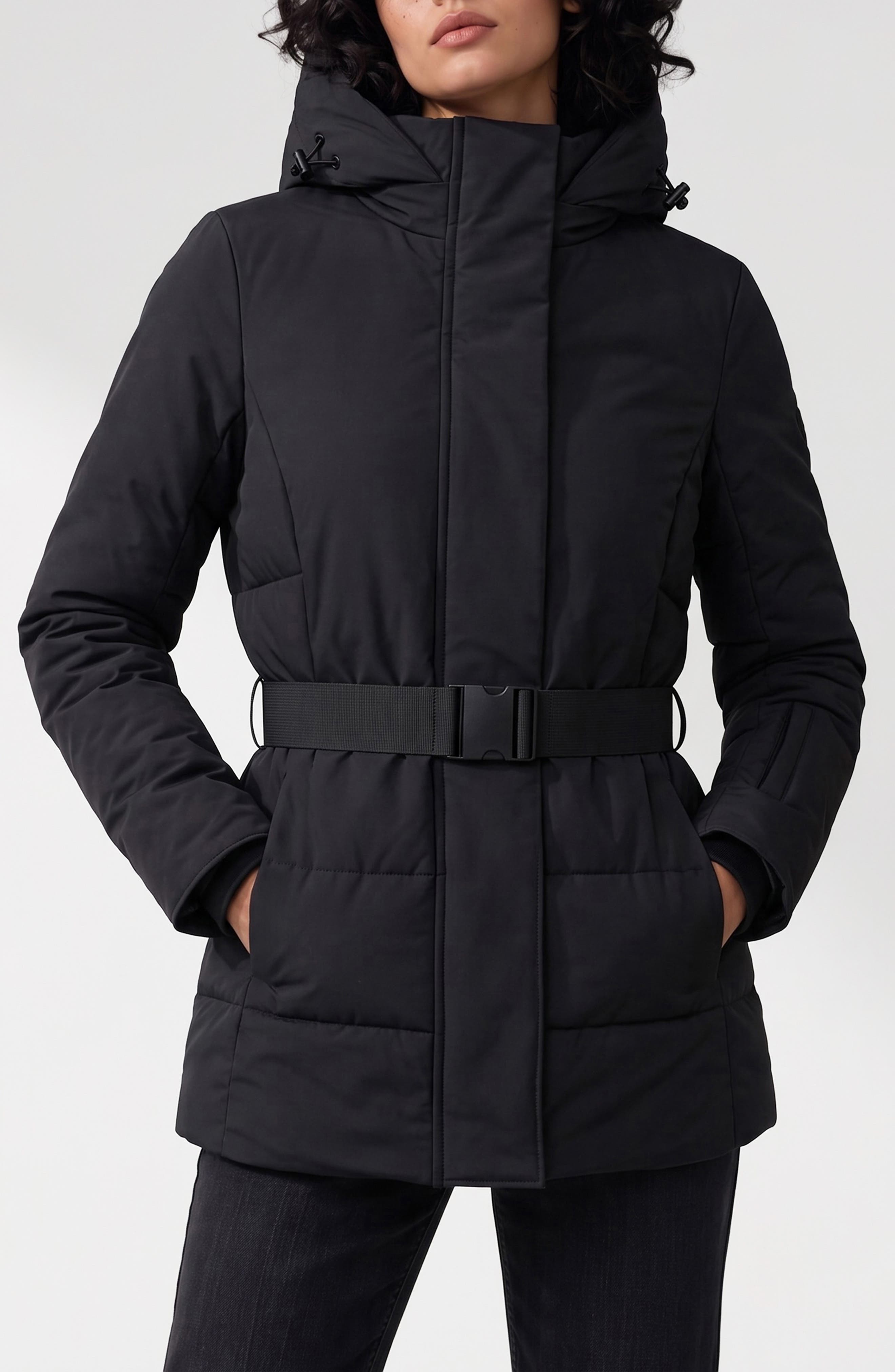 Noize Blanca Hooded Belted Puffer Coat In Black
