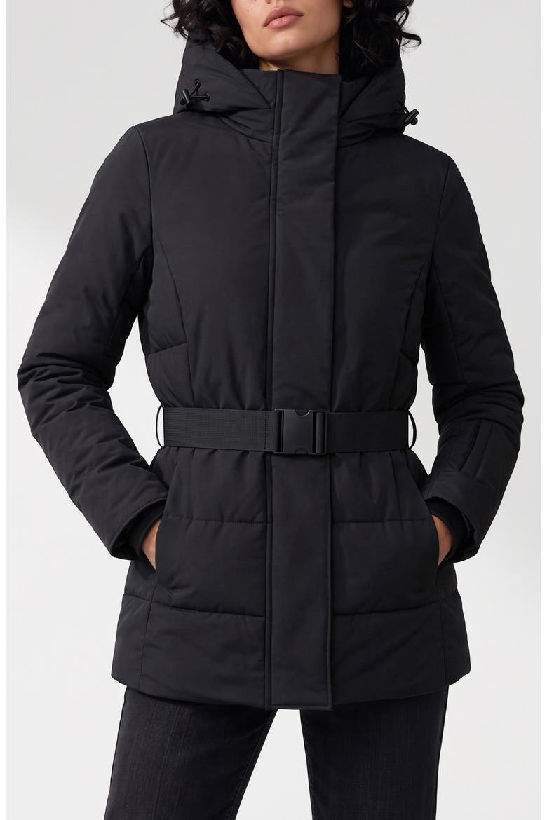 Blanca Hooded Belted Puffer Coat, Main, color, BLACK