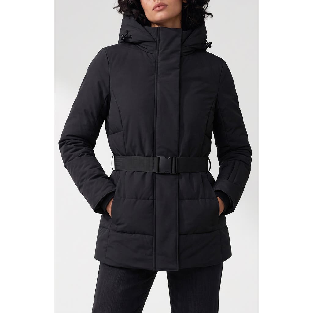 Noize Blanca Hooded Belted Puffer Coat In Black