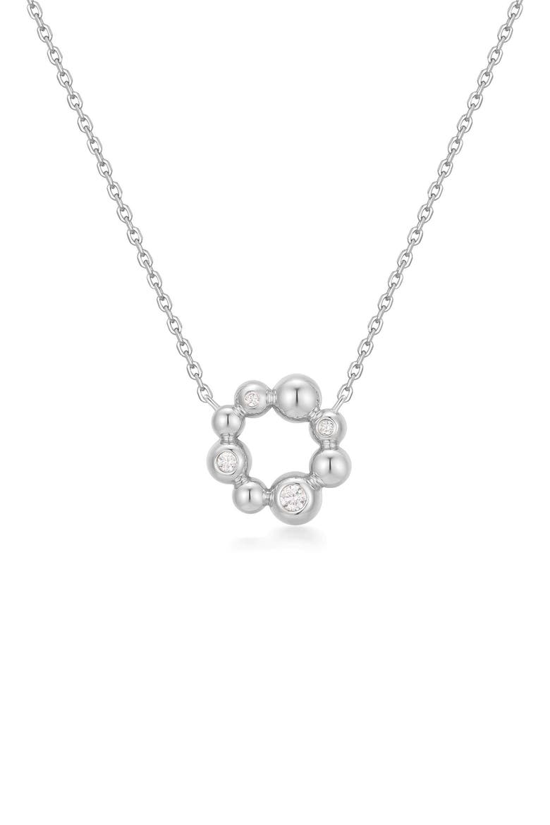 Cubic Zirconia Beaded Circle Pendant Necklace, Main, color, SILVER