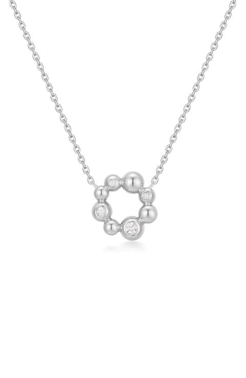 Cubic Zirconia Beaded Circle Pendant Necklace