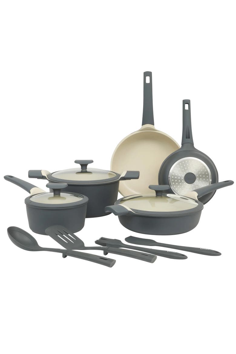 12 Piece Cast Aluminum Ceramic Nonstick Cookware Set, Main, color, Grey